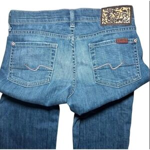 Vintage 7 For All Mankind Jeans Womens 25 Flare Blue Squiggle Pocket